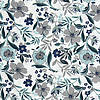 Pieni lisäkuva, jossa Puuvilla siniharmaat kukat ja lehdet valkoisella